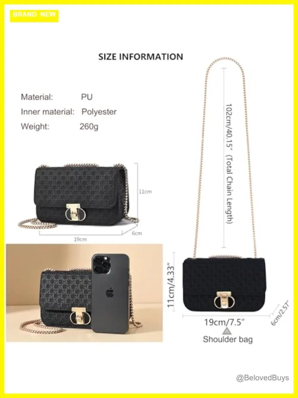 PU Leather Mini Shoulder Bag Convertible Chain Strap Handbag Purse